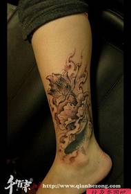 Beautiful black and white lotus tattoo pattern on the legs