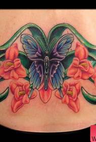 Back waist flower butterfly tattoo pattern