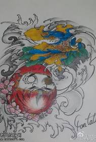 Hand drawn Dharma peony wave cherry blossom tattoo pattern