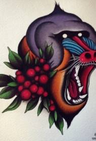 European and American new schoolbaboon plant tattoo pattern manuscript