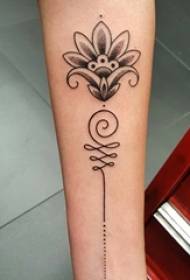 Girl's arm on black gray sketch point thorn skill literary lotus tattoo picture