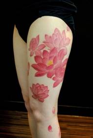 Female thigh creative pink lotus tattoo pattern