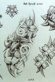 Bijūnų rožių lelijos tatuiruotės modelis