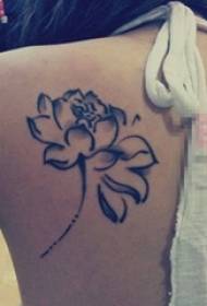 Skolflicka tillbaka på svart bläck abstrakt linje växt sovande lotus tatuering bild