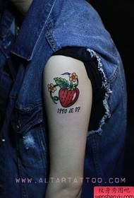 Girl arm color small strawberry tattoo pattern