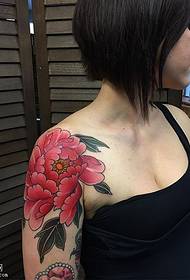 Realistic peony tattoo pattern on the shoulders