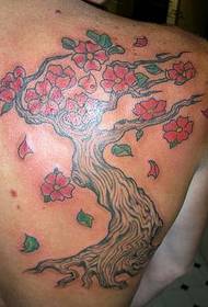 Color cherry tree tattoo pattern