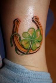 Beautiful green clover and horseshoe tattoo pattern