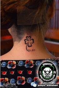 Neck thorns four-leaf clover tattoo pattern