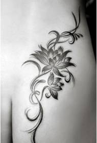 Female black ash vine lotus tattoo pattern