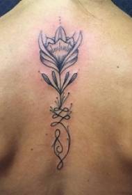 Tyttö takaisin musta harmaa luonnekohta piikki taito luova kirjallinen lotus tatuointi kuva