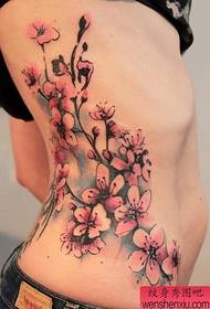 Girls' waists are beautiful and popular colorful peach tattoo designs