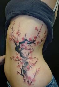 Side ribs beautiful cherry tree personality tattoo pattern