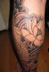 Kalv asiatisk stil lotus blæksprutte tatoveringsmønster