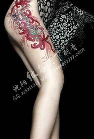 Leg color colored flower tattoo pattern