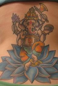 Blue lotus and dancing elephant god tattoo pattern