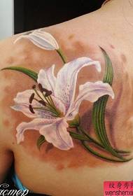Beautiful shoulders, realistic, beautiful, colorful lily tattoos