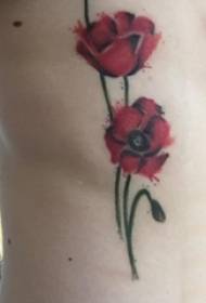Zijzijde taille geschilderde gradiënt eenvoudige lijn plant bloem roos tattoo foto