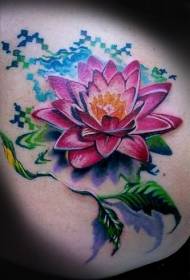 Back color realistic big lotus tattoo pattern