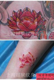 een set prachtige gekleurde lotus tattoo-patronen