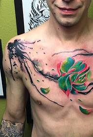 Watercolor lotus tattoo pattern on chest