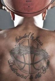 Back black vine and letter commemorative basketball tattoo pattern
