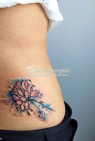Waist watercolor lotus tattoo pattern