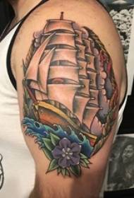 Boys arms painted plants flowers and sprays geometric lines sailing tattoo pictures