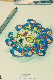Colorful image chrysanthemum skull tattoo pattern manuscript