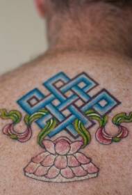 Reen koloro lotuso malfinio nodo tatuaje ŝablono