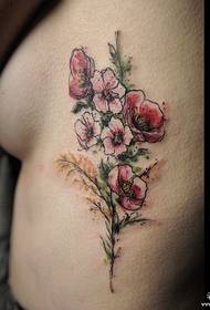 Side waist color European and American flower tattoo pattern