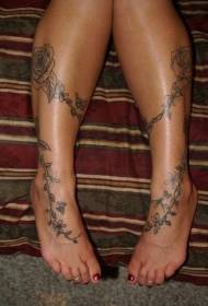 Beautiful rose vines calf tattoo pattern