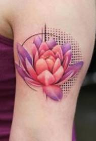 Patrón de tatuaxe de loto vermello de lume 9 follas