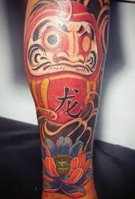 Bagong kulay ng Hapon na estilo ng Dharma at pattern ng tattoo ng lotus