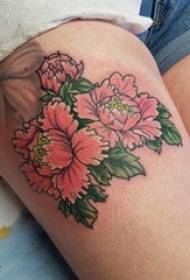 女生大腿上彩绘渐变抽象线条植物文艺花朵纹身图片