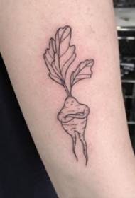 Ruka školarke na crnoj jednostavnoj liniji biljka lišće rotkvice tetovaža slika