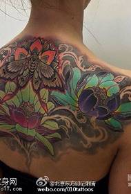 Shoulder painted butterfly lotus tattoo pattern