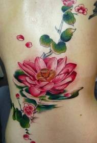 Beautiful red lotus tattoo pattern on the back