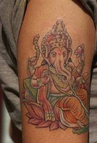 Arm color ganesh on lotus tattoo pattern
