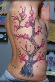 Side ribbeina fint kirsebærtre farge tatoveringsmønster