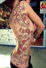Pige side ribben smukke vin med blomster tatoveringsmønster