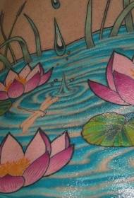 Water lotus tattoo in the waist color pool