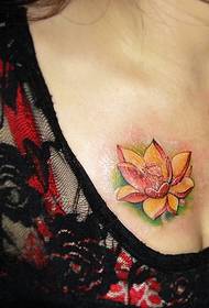 Beautiful lotus flower tattoo on the chest