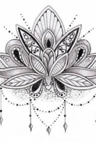 Crna linija skica kreativni književni rukopis tetovaže lotosa