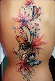 Beautiful back flower butterfly tattoo pattern on the back