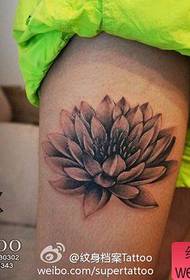 Beautiful black gray lotus tattoo pattern for girls legs