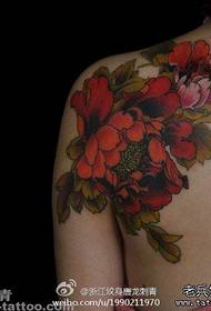 Female shoulders beautiful and popular traditional peony flower tattoo pattern