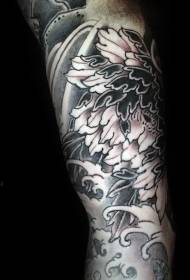 Tatuaxe pequena peonia, branco e negro, patrón de tatuaxe de peonia