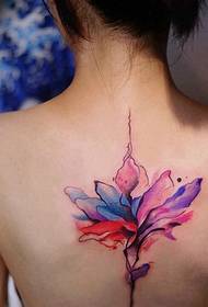 Back watercolor lotus tattoo pattern