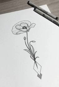 Prosty czarny materiał roślinny streszczenie linii kwiat tatuaż rękopis